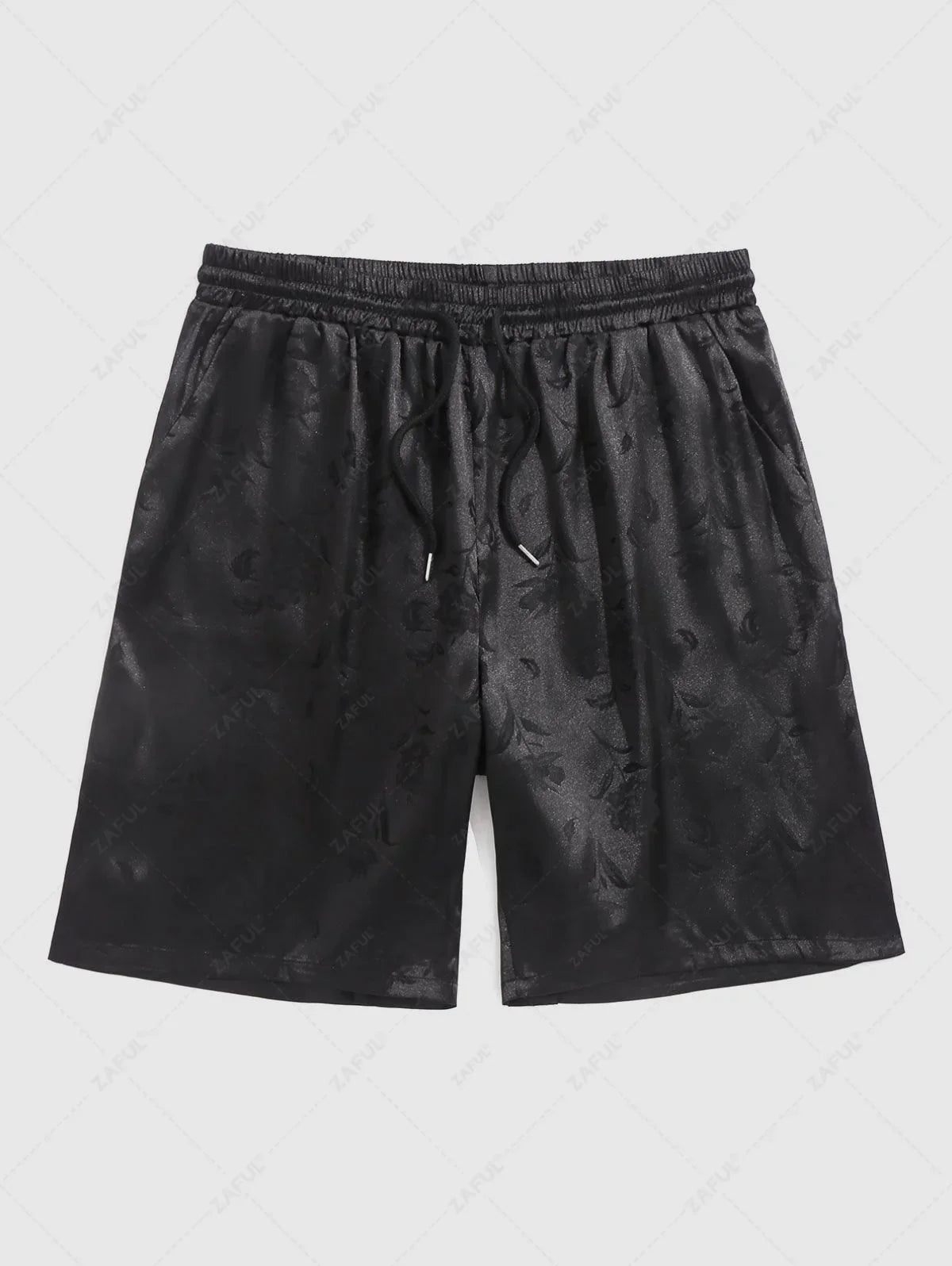 Men\'s Jacquard Silky Satin Floral Print Rose Pattern Button Front Short Sleeve Shirt And Shorts Set BLACK DEEP RED DEEP BLUE DEEP GREEN - PURECLO