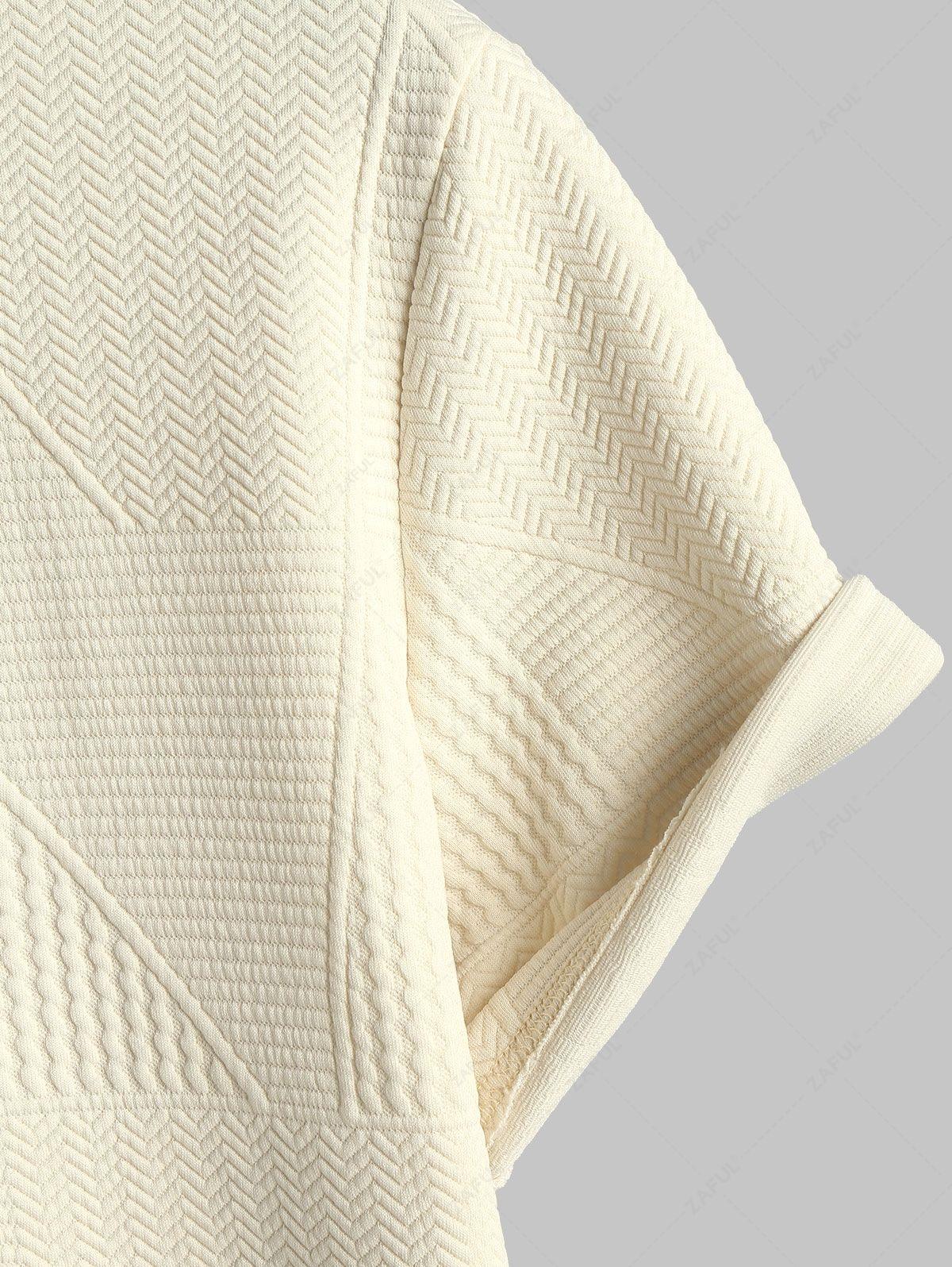 Geometric Textured Short Sleeves Basic T-shirt and Basic Drawstring Shorts Set LIGHT YELLOW COFFEE BLACK WHITE - PURECLO