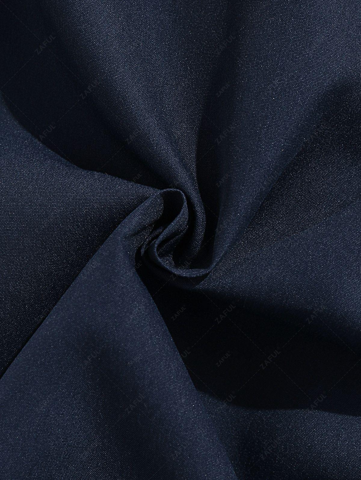 Men\'s Half Buttoned Casual Vertical Striped Office Pullover Shirt and Basic Casual Shorts Set BLUE WHITE - PURECLO