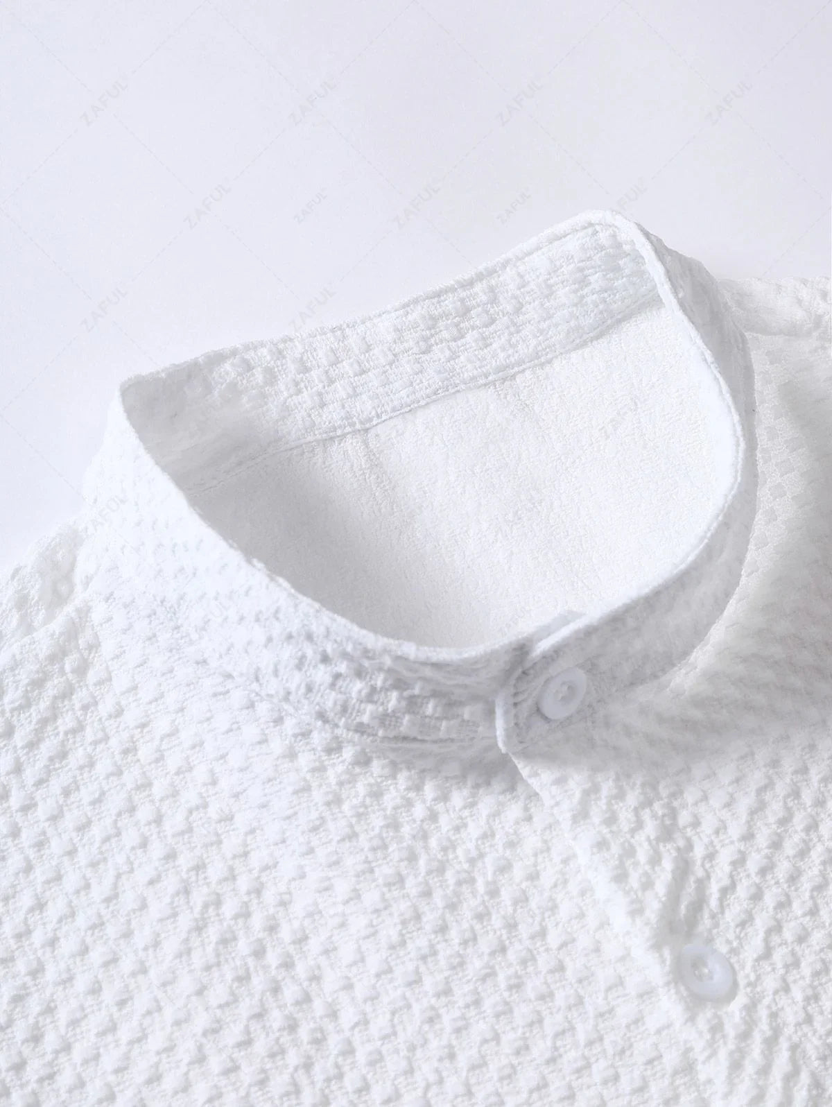 Men\'s Matching Two Piece Co Ord Solid Color Textured Button Up Short Sleeves Shirt and Drawstring Casual Shorts Set LIGHT BLUE WHITE - PURECLO