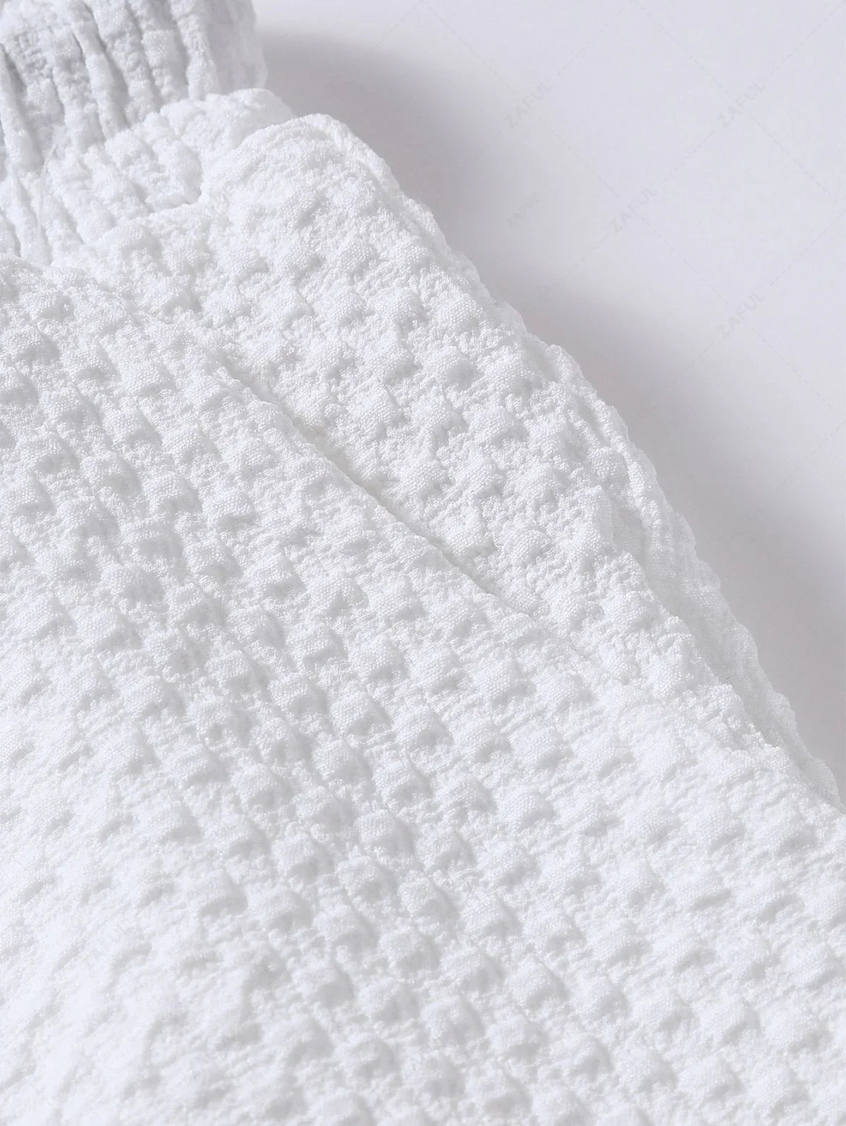 Men\'s Matching Two Piece Co Ord Solid Color Textured Button Up Short Sleeves Shirt and Drawstring Casual Shorts Set LIGHT BLUE WHITE - PURECLO