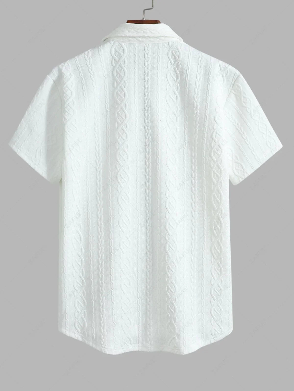 Men\'s Solid Color Cable Knit Jacquard Textured Button Up Short Sleeves Shirt And Drawstring Shorts Set WHITE BLACK COFFEE - PURECLO