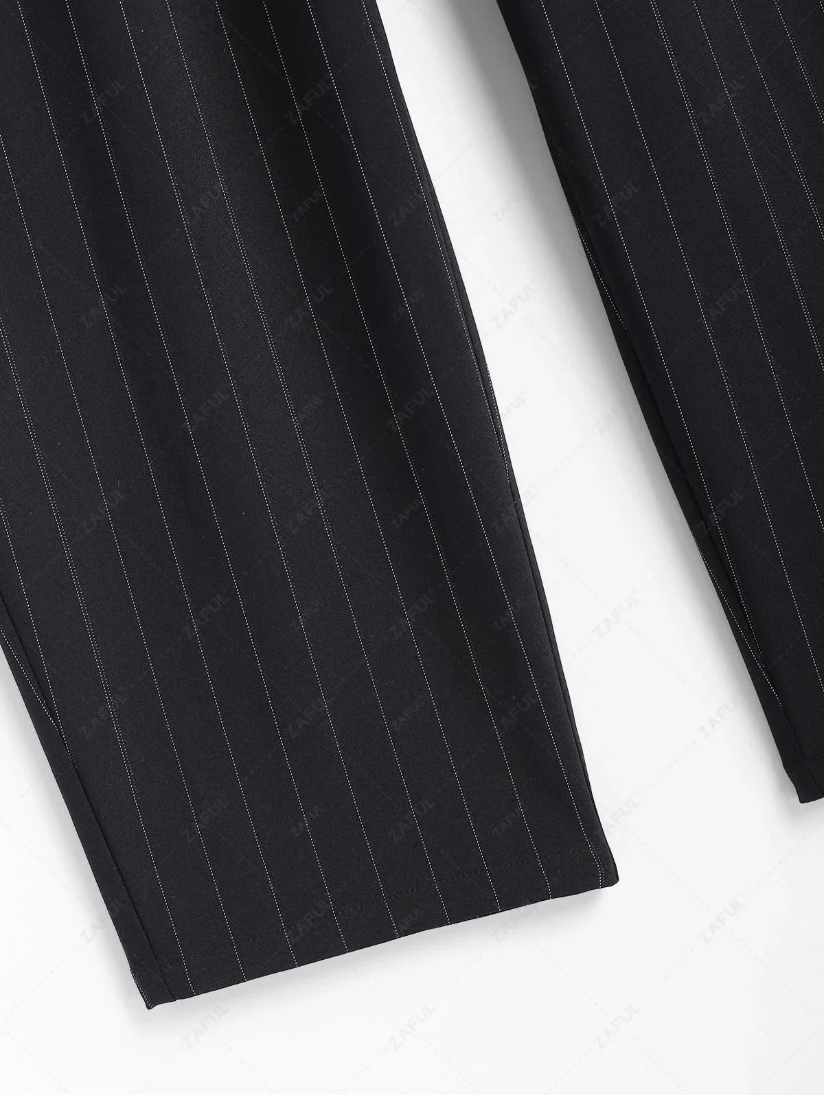 Men\'s Casual Pinstripe Pocket Design Camp Collar Button Up Short Sleeves Shirt And Drawstring Straight Leg Pants Set BLACK - PURECLO