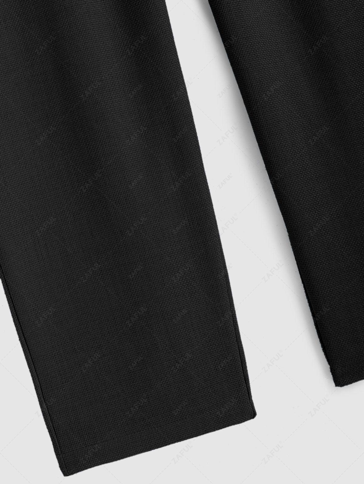 Men\'s Cotton And Linen Textured Pocket Design Camp Collar Button Up Short Sleeves Shirt And Drawstring Straight Leg Pants Set BLACK LIGHT BLUE COFFEE - PURECLO