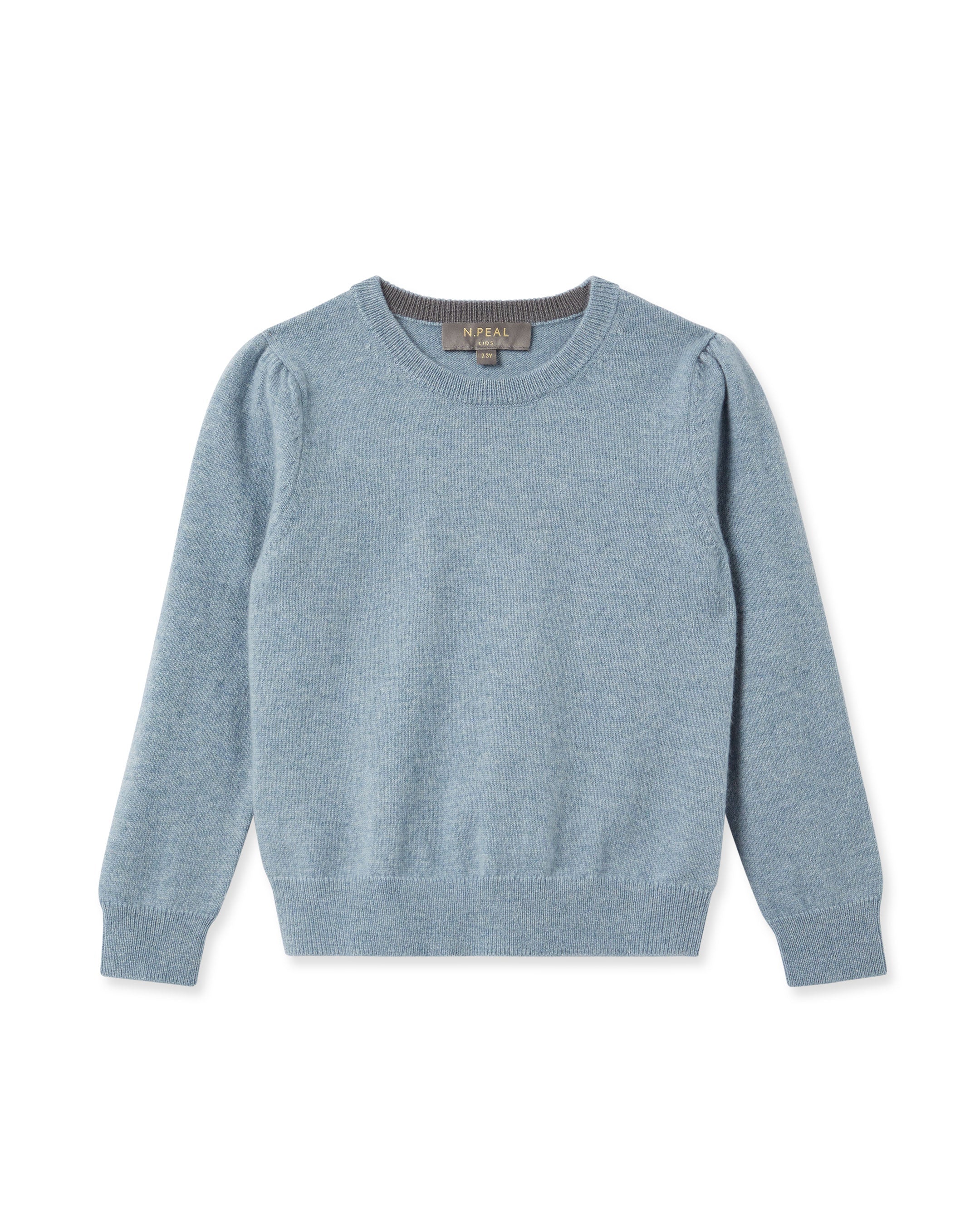N.Peal Girls Round Neck Cashmere Jumper Heather Blue