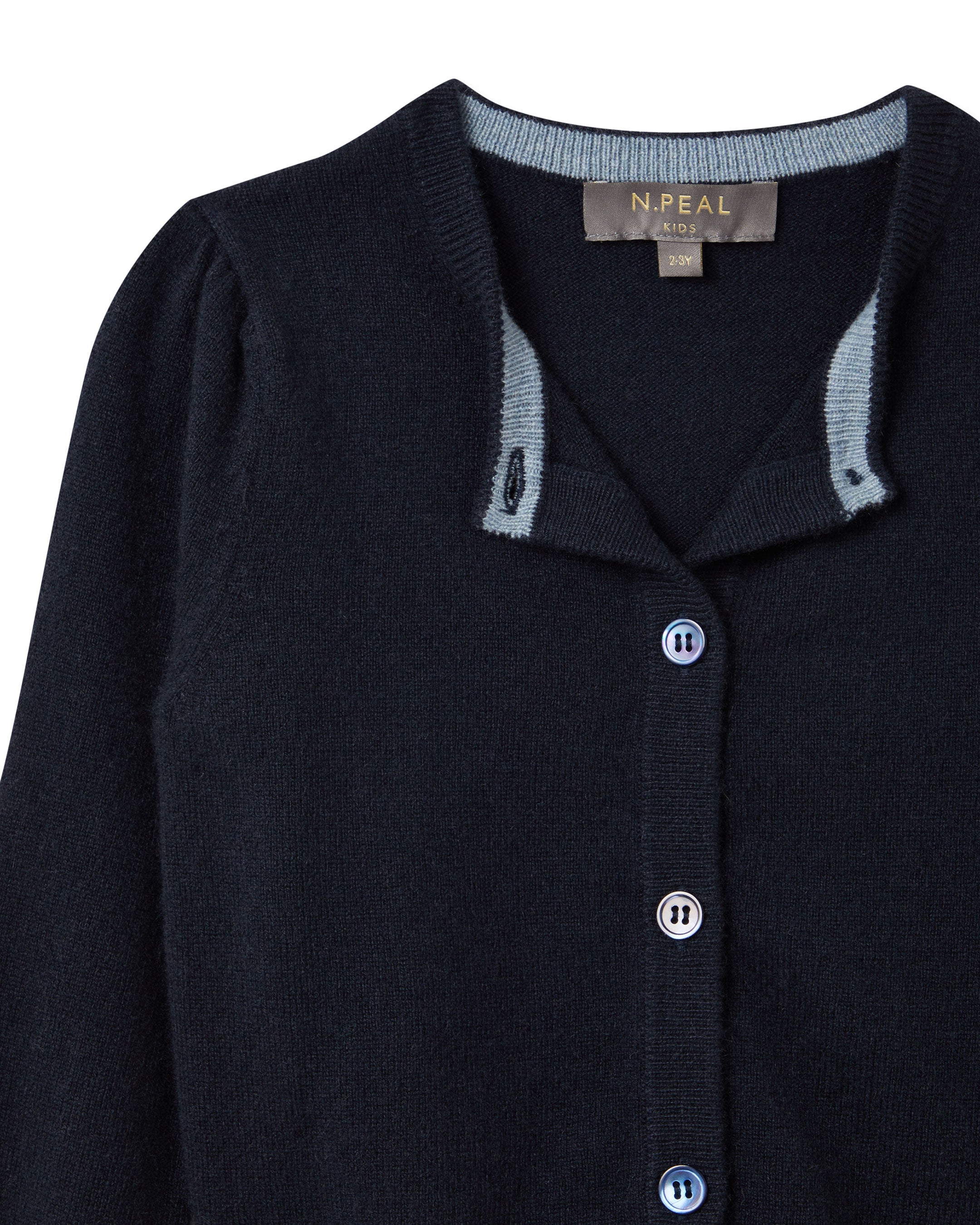 N.Peal Girls Round Neck Cashmere Cardigan Navy Blue