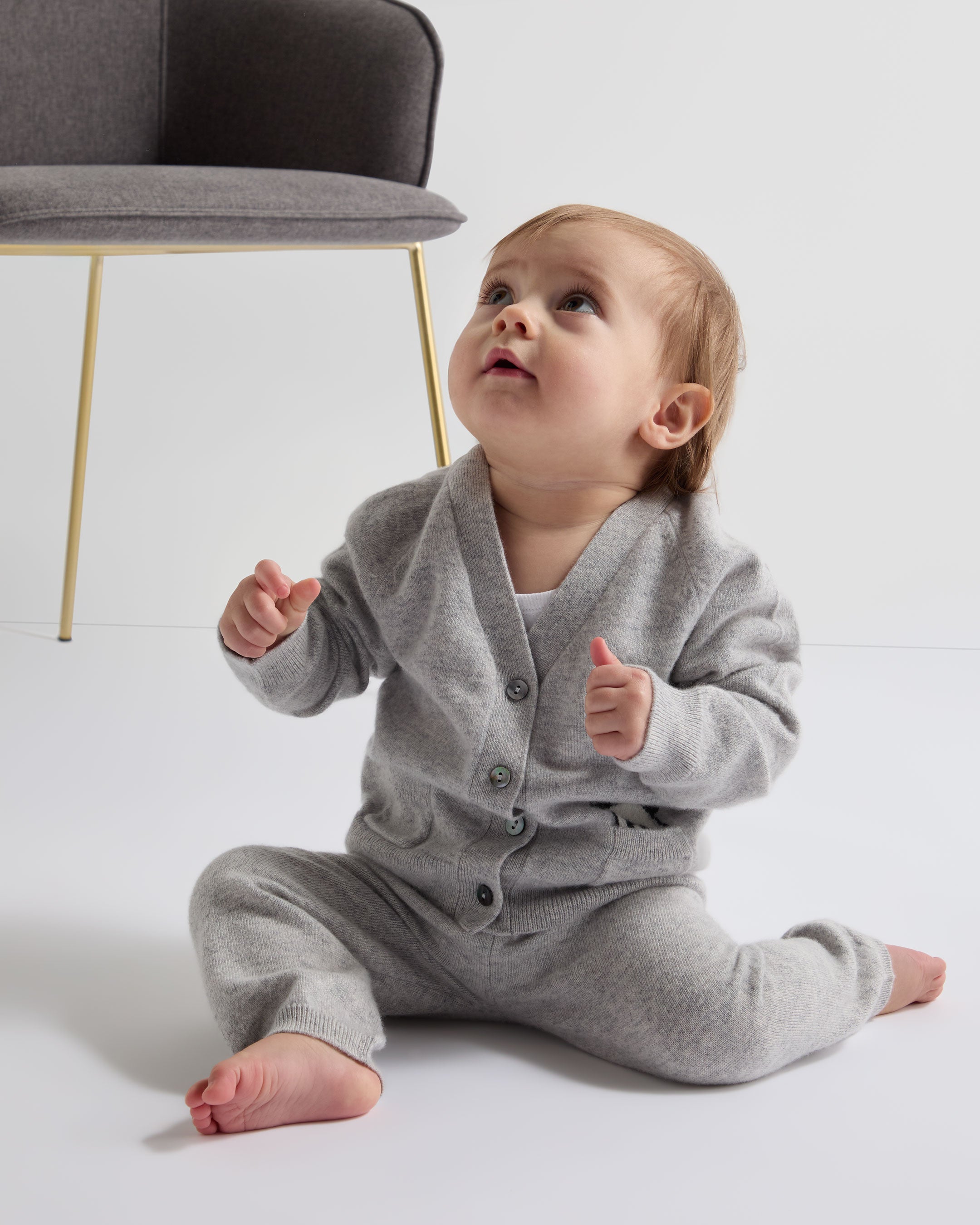 N.Peal Panda Pocket Cashmere Cardigan Fumo Grey