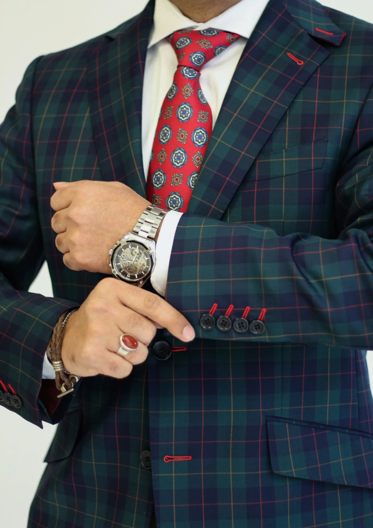 PURE | Signature Glen Plaid Anzug – Grün/Marineblau