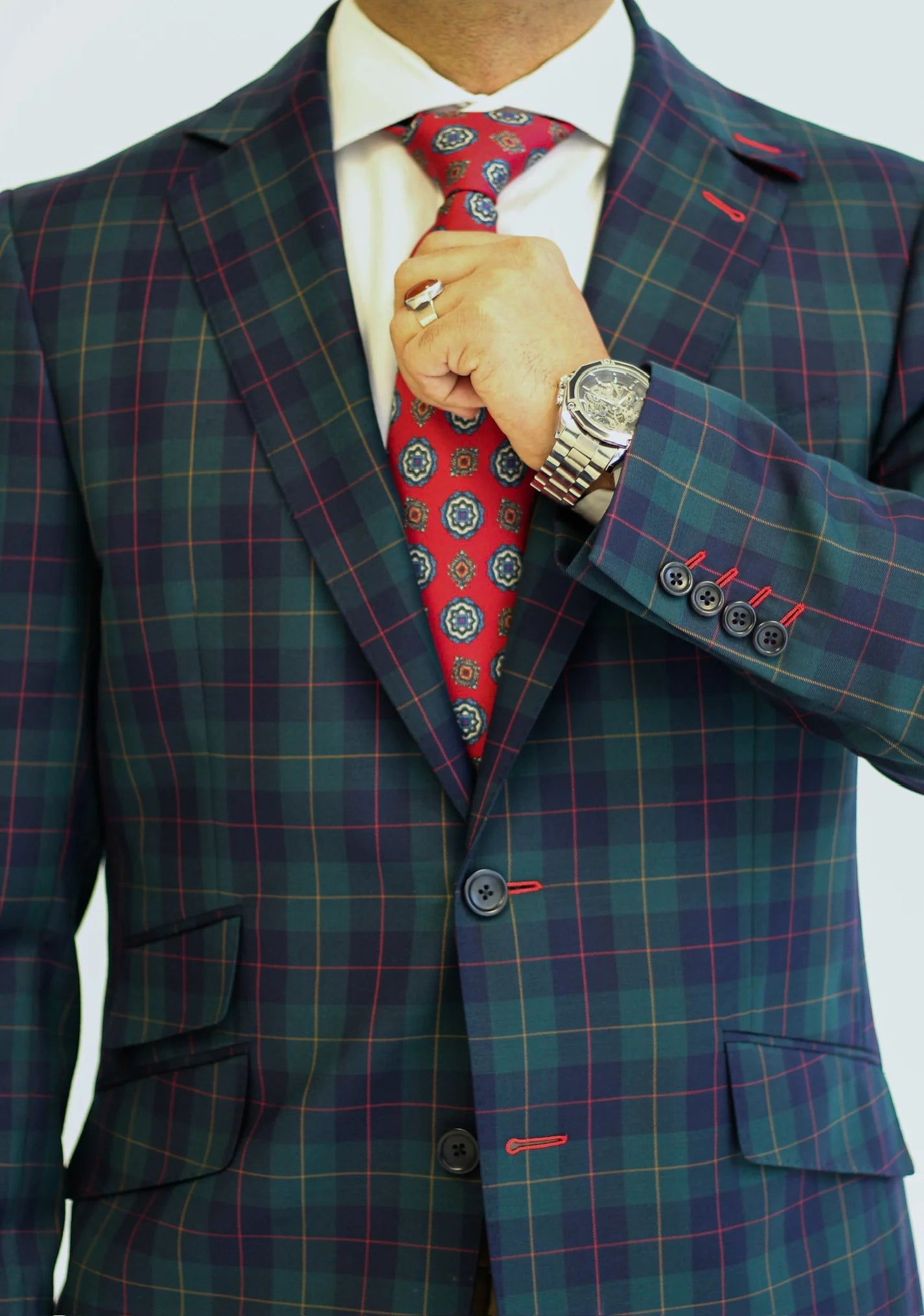 PURE | Signature Glen Plaid Anzug – Grün/Marineblau