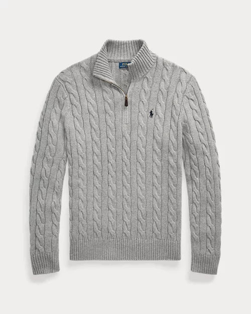 PureClo™ Cable-Knit Cotton Quarter-Zip Jumper – premium cotton sweater with cable texture and quarter-zip collar, designed for timeless Old Money elegance.