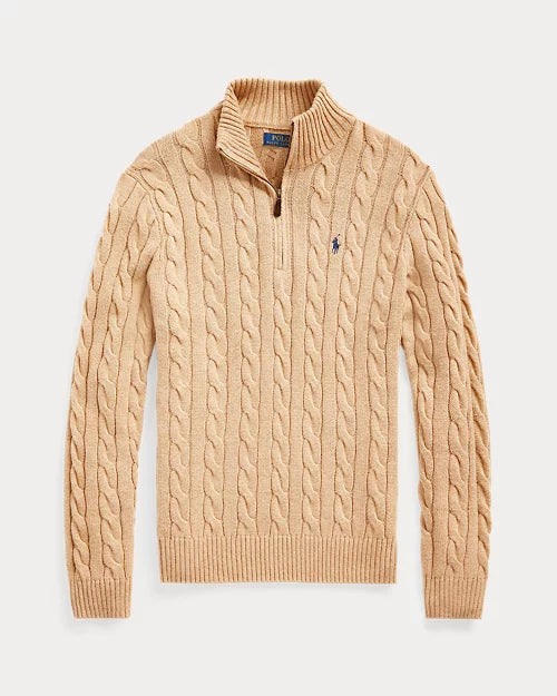 PureClo™ Cable-Knit Cotton Quarter-Zip Jumper – premium cotton sweater with cable texture and quarter-zip collar, designed for timeless Old Money elegance.