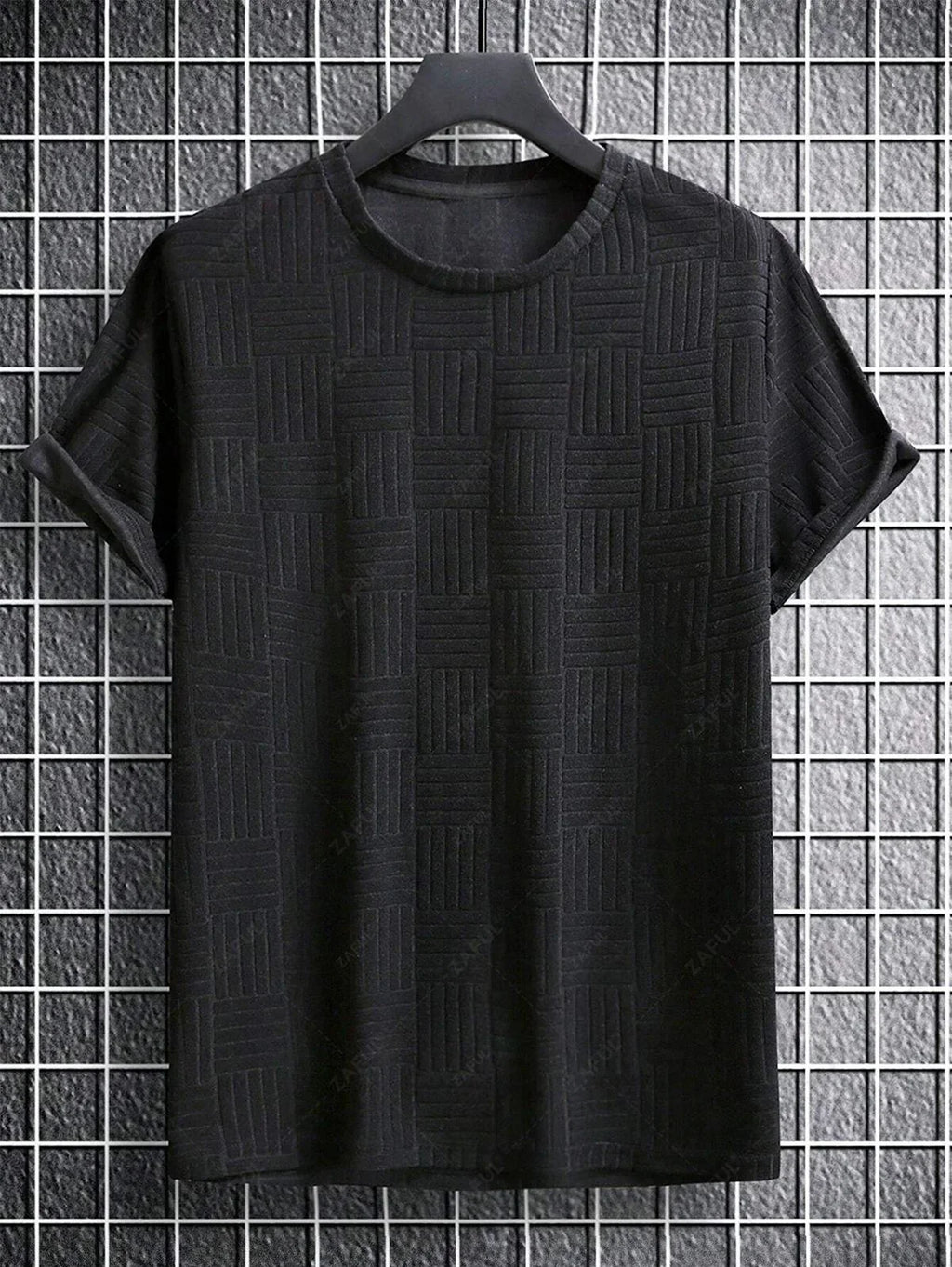 Jacquard Terry Cloth Textured Short Sleeves T Shirt With Shorts Two Piece Set BLACK LIGHT BLUE LIGHT COFFEE WHITE - PURECLO