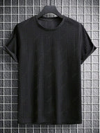 Jacquard Terry Cloth Textured Short Sleeves T Shirt With Shorts Two Piece Set BLACK LIGHT BLUE LIGHT COFFEE WHITE - PURECLO