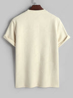 Geometric Textured Short Sleeves Basic T-shirt and Basic Drawstring Shorts Set LIGHT YELLOW COFFEE BLACK WHITE - PURECLO