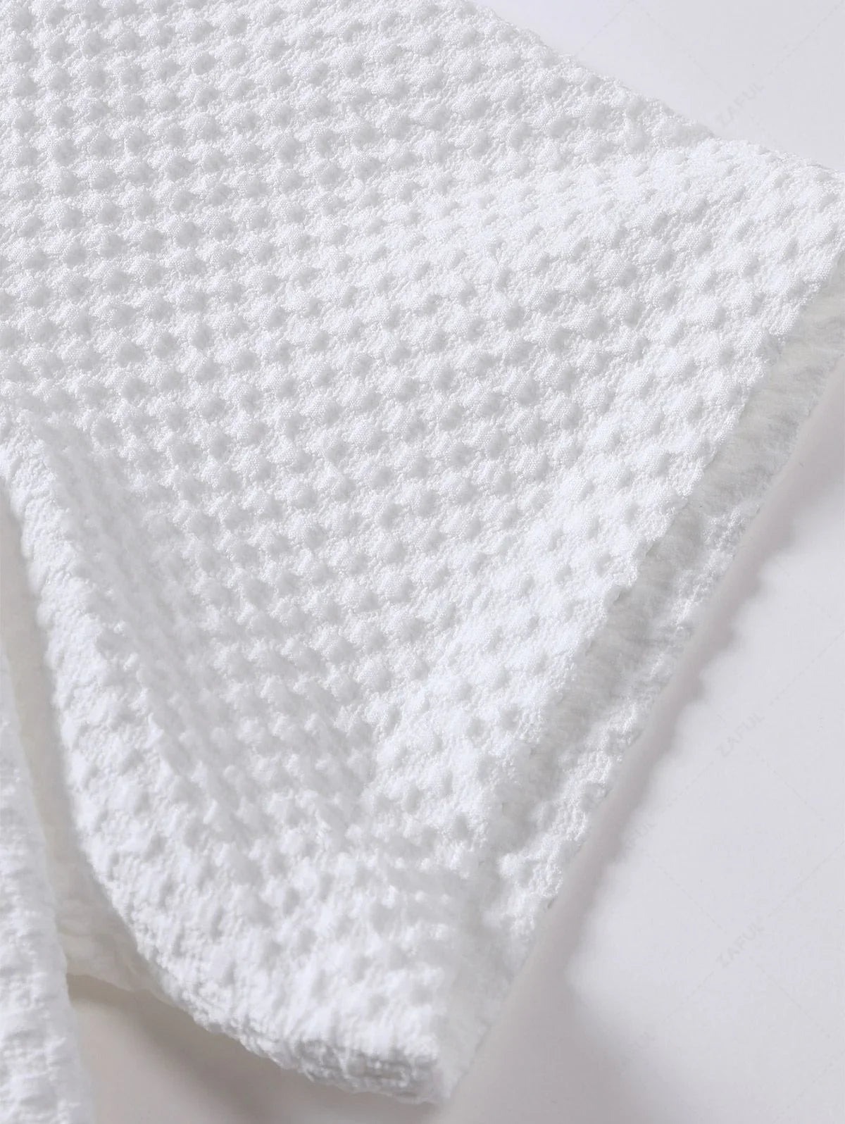 Men\'s Matching Two Piece Co Ord Solid Color Textured Button Up Short Sleeves Shirt and Drawstring Casual Shorts Set LIGHT BLUE WHITE - PURECLO