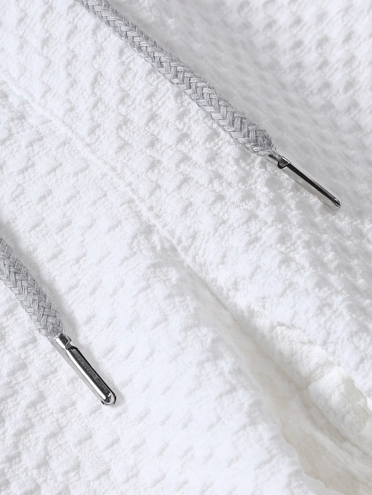 Men\'s Matching Two Piece Co Ord Solid Color Textured Button Up Short Sleeves Shirt and Drawstring Casual Shorts Set LIGHT BLUE WHITE - PURECLO