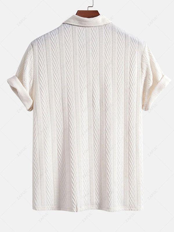 Men\'s Solid Color Jacquard Textured Polo Collar Half Buttoned Short Sleeves T-shirt and Cotton and Linen Straight Leg Pants Set BLACK COFFEE - PURECLO