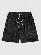 Men\'s Button Up Short Sleeves Paisley Jacquard Silky Satin Shirt and Drawstring Pockets Casual Shorts Set DEEP GREEN BLACK - PURECLO