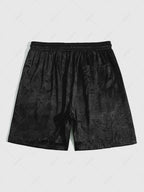 Men\'s Button Up Short Sleeves Paisley Jacquard Silky Satin Shirt and Drawstring Pockets Casual Shorts Set DEEP GREEN BLACK - PURECLO