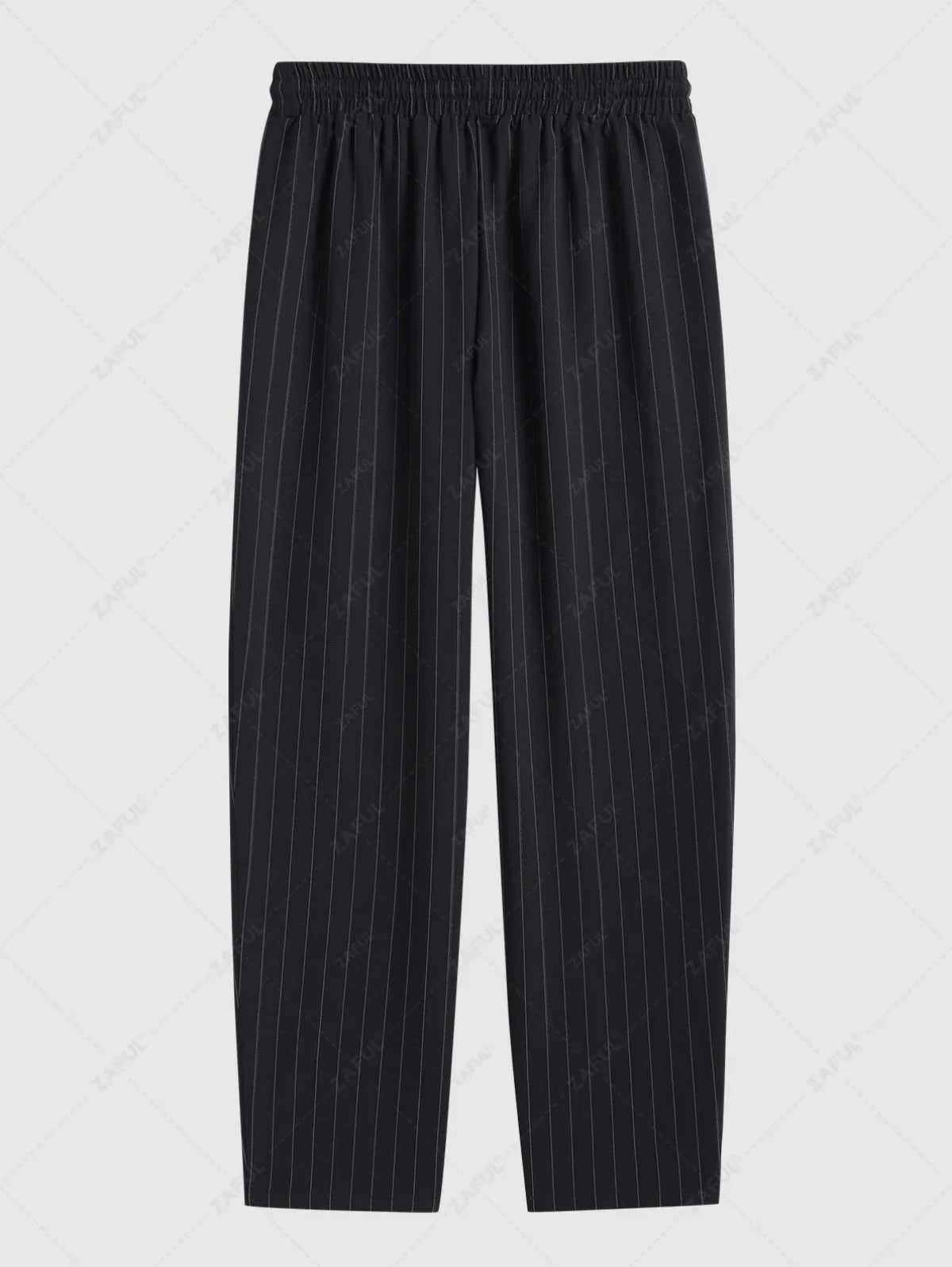 Men\'s Casual Pinstripe Pocket Design Camp Collar Button Up Short Sleeves Shirt And Drawstring Straight Leg Pants Set BLACK - PURECLO