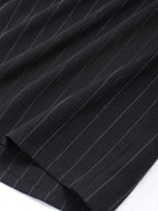 Men\'s Casual Pinstripe Pocket Design Camp Collar Button Up Short Sleeves Shirt And Drawstring Straight Leg Pants Set BLACK - PURECLO