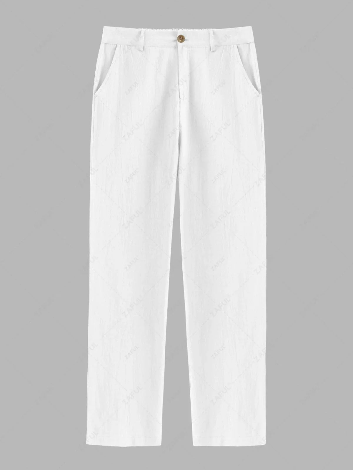 Men\'s Casual Textured Openwork Polo Collar Half Buttoned Short Sleeves Shirt And Cotton and Linen Straight Leg Pants Set LIGHT GREEN COFFEE - PURECLO