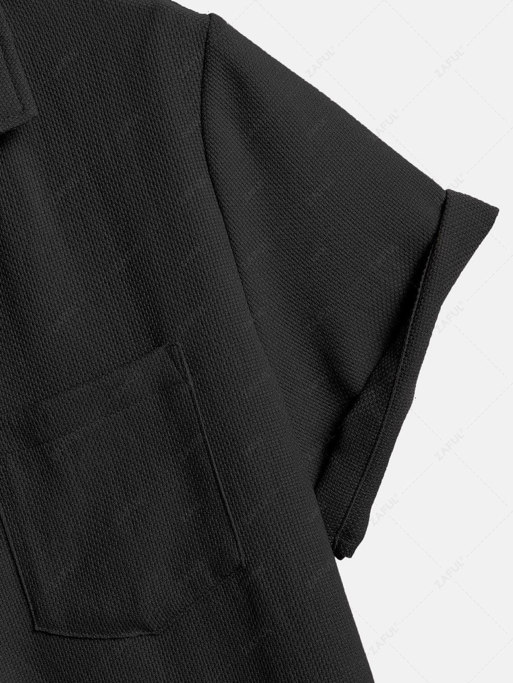 Men\'s Cotton And Linen Textured Pocket Design Camp Collar Button Up Short Sleeves Shirt And Drawstring Straight Leg Pants Set BLACK LIGHT BLUE COFFEE - PURECLO