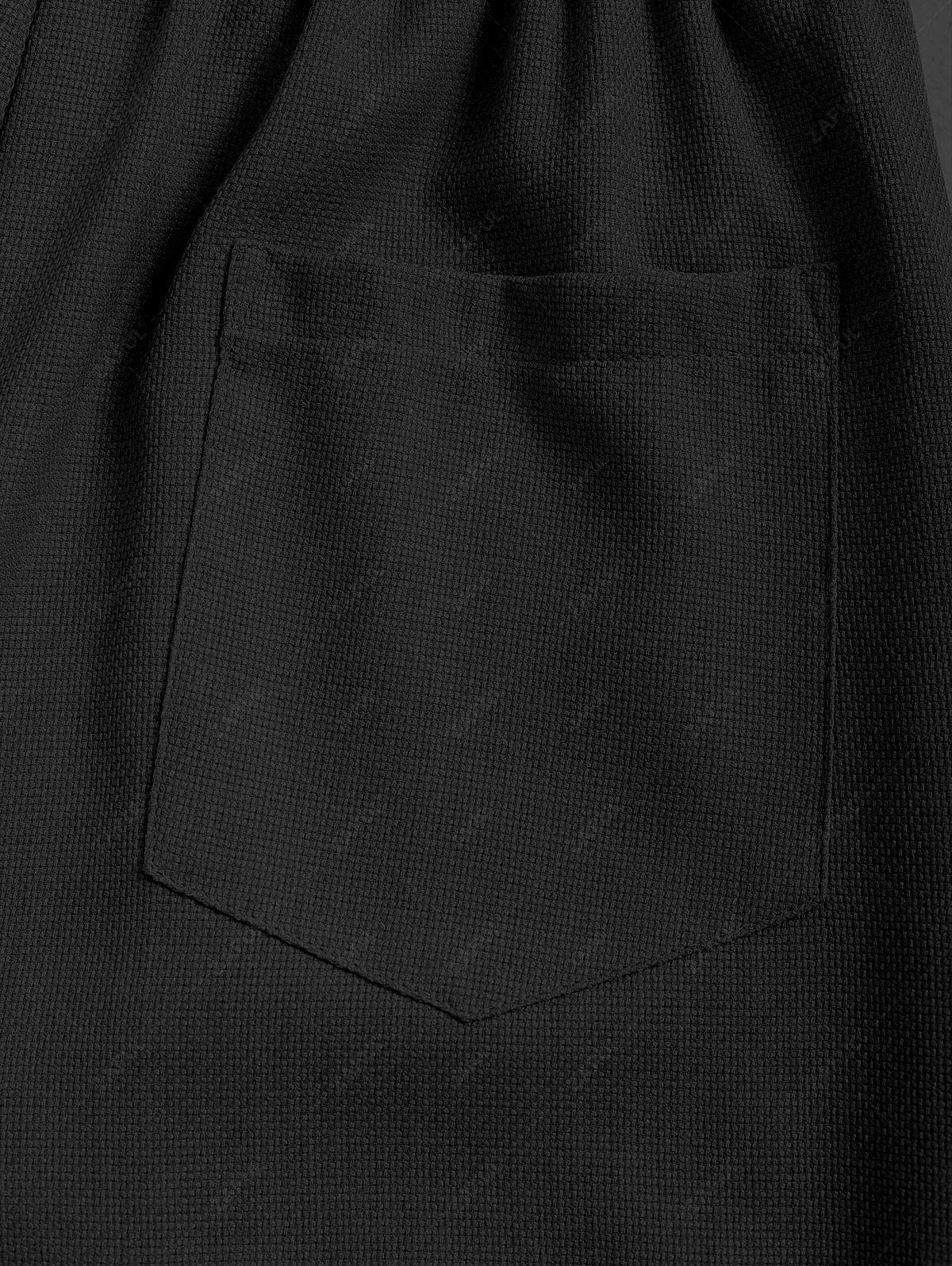 Men\'s Cotton And Linen Textured Pocket Design Camp Collar Button Up Short Sleeves Shirt And Drawstring Straight Leg Pants Set BLACK LIGHT BLUE COFFEE - PURECLO