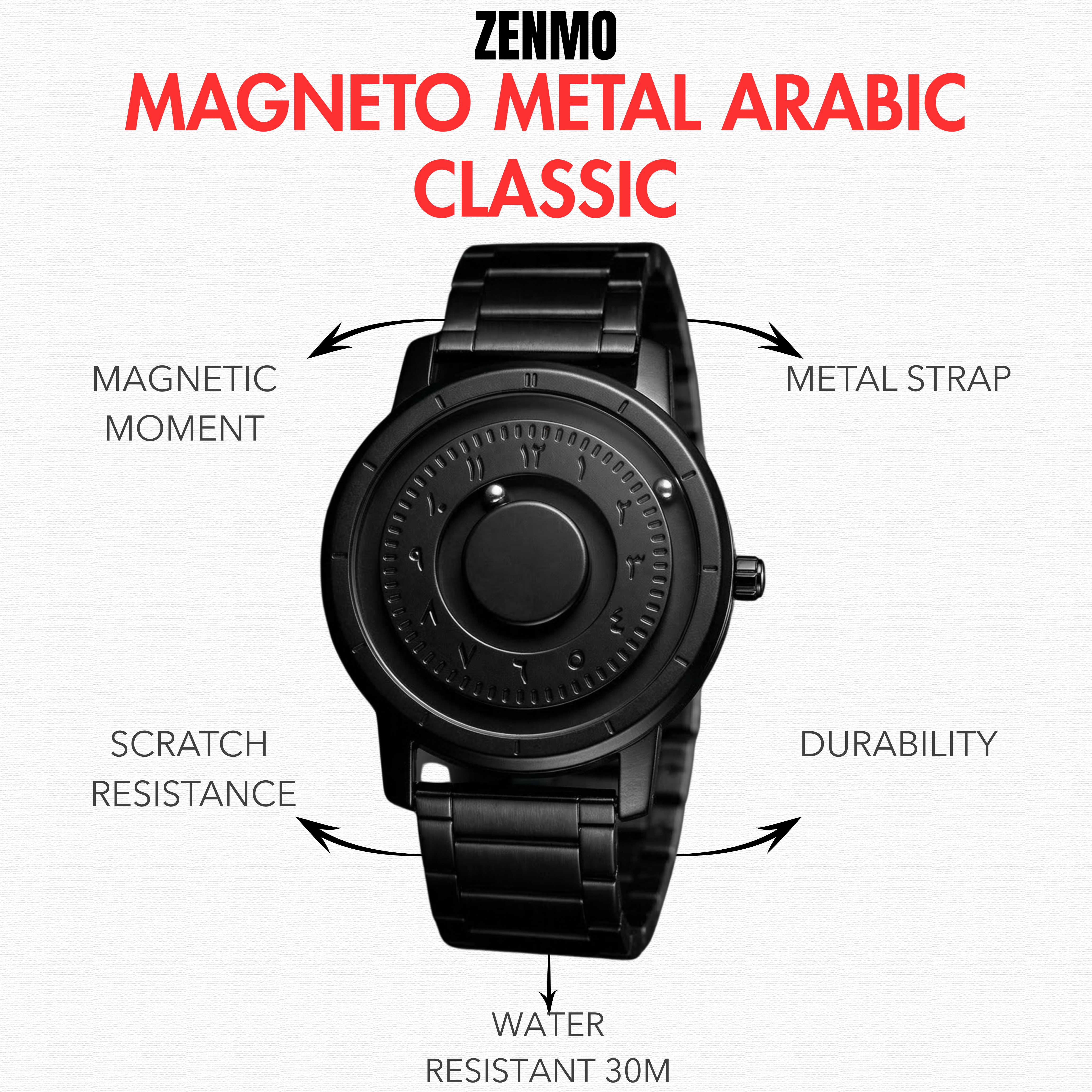 Magneto Metal Arabic Black Watch classic