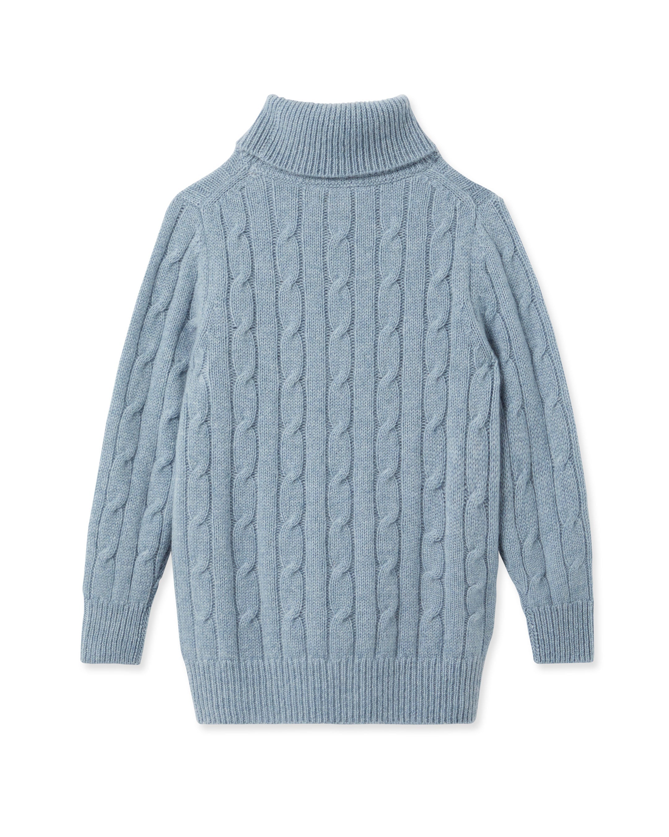 N.Peal Boys Cable Roll Neck Cashmere Jumper Heather Blue