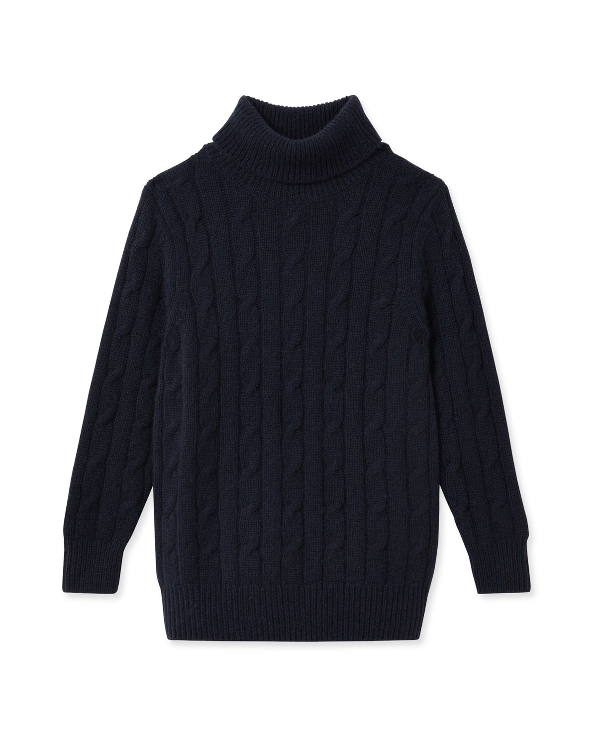 Kaschmirpullover mit Zopfmuster und Rollkragen für Jungen, marineblau