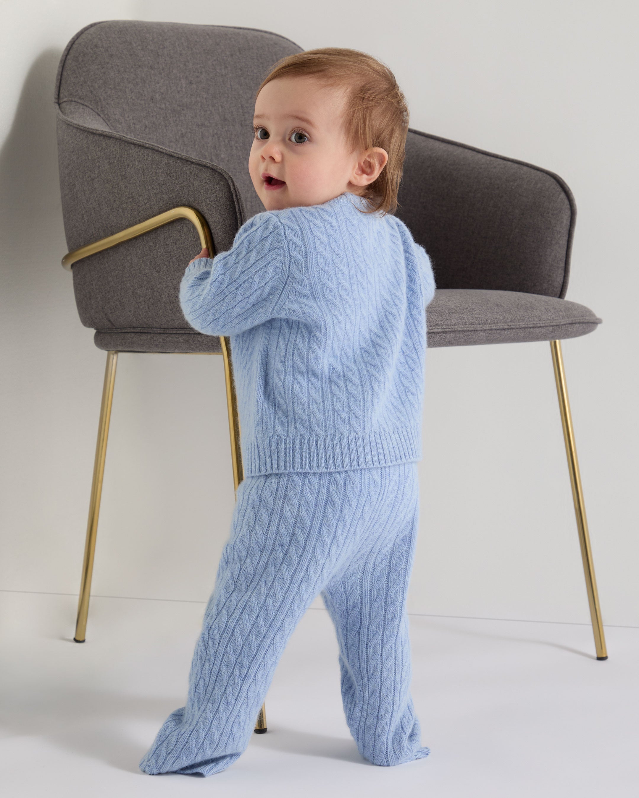 N.Peal Cable Cashmere Leggings Cornflower Blue