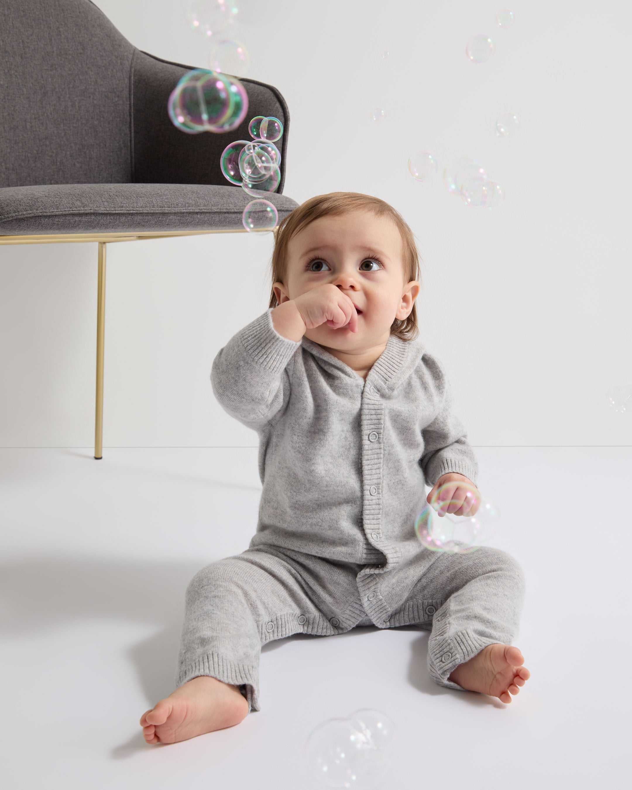 N.Peal Panda Cashmere Sleepsuit Fumo Grey