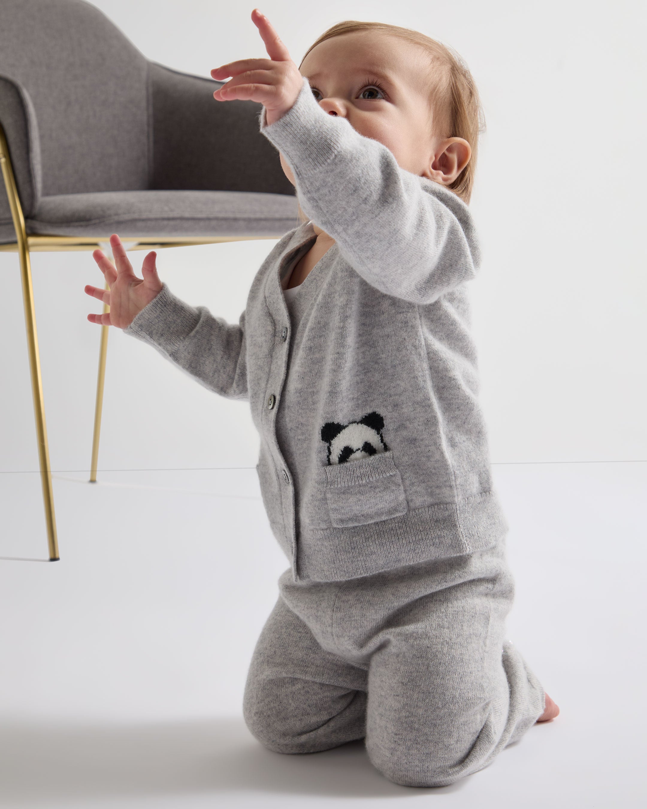 N.Peal Panda Pocket Cashmere Cardigan Fumo Grey