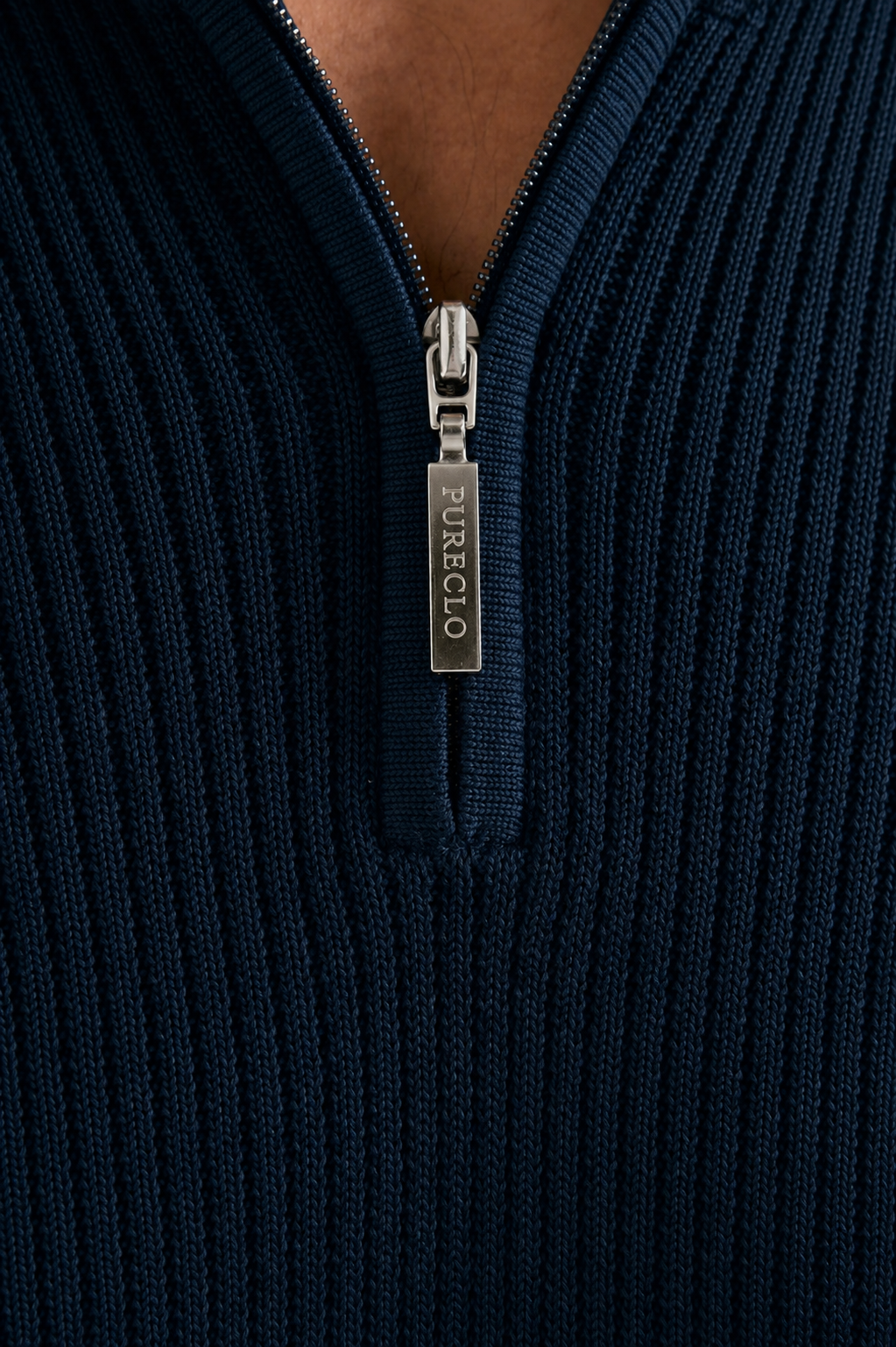 PureClo™ | Blue Ribbed Zip Polo