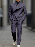 Stylish Asymmetry Design Blazer Pants Set