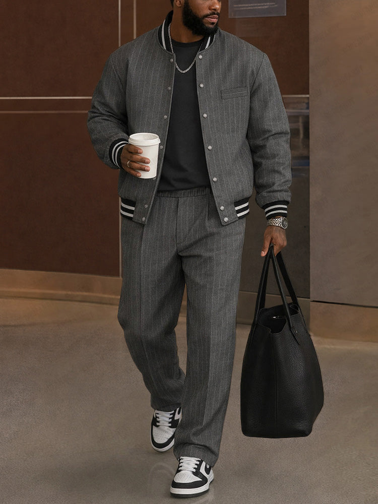 PURE Casual Striped Bomber Jacket Pants Set (65% OFF ONLY TODAY)