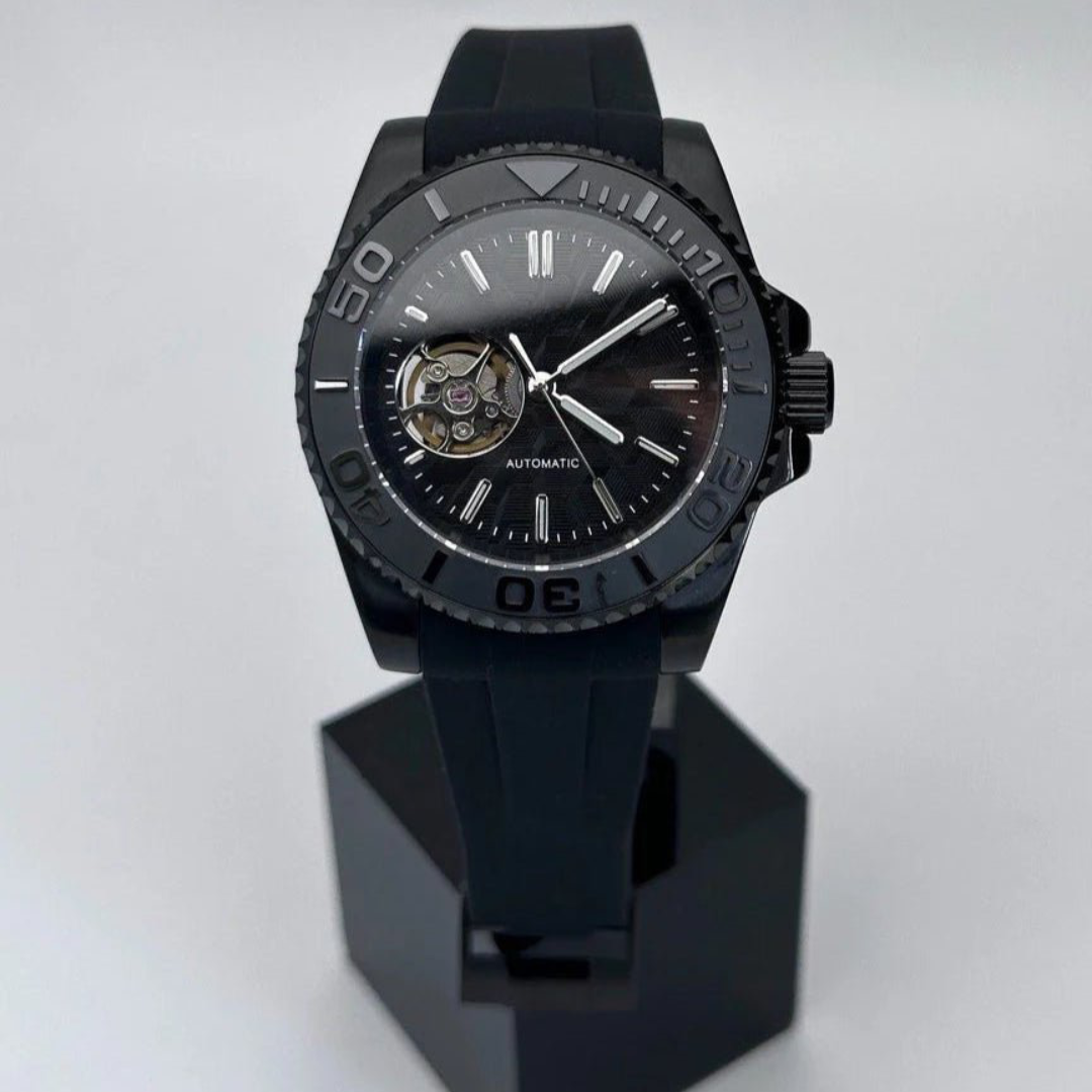 MOD MARINER UHR | SCHWARZES OFFENES HERZ | SILIKONARMBAND