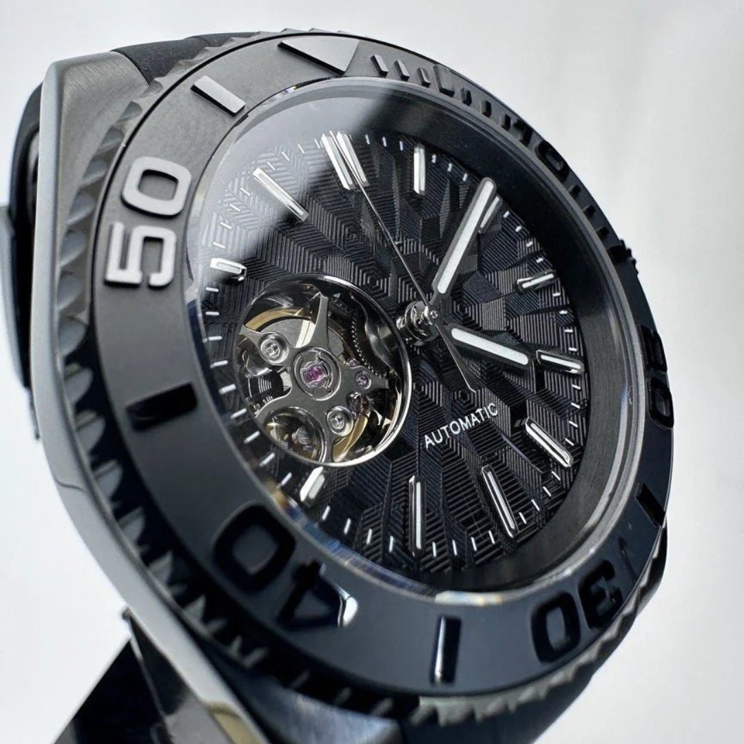 MOD MARINER UHR | SCHWARZES OFFENES HERZ | SILIKONARMBAND