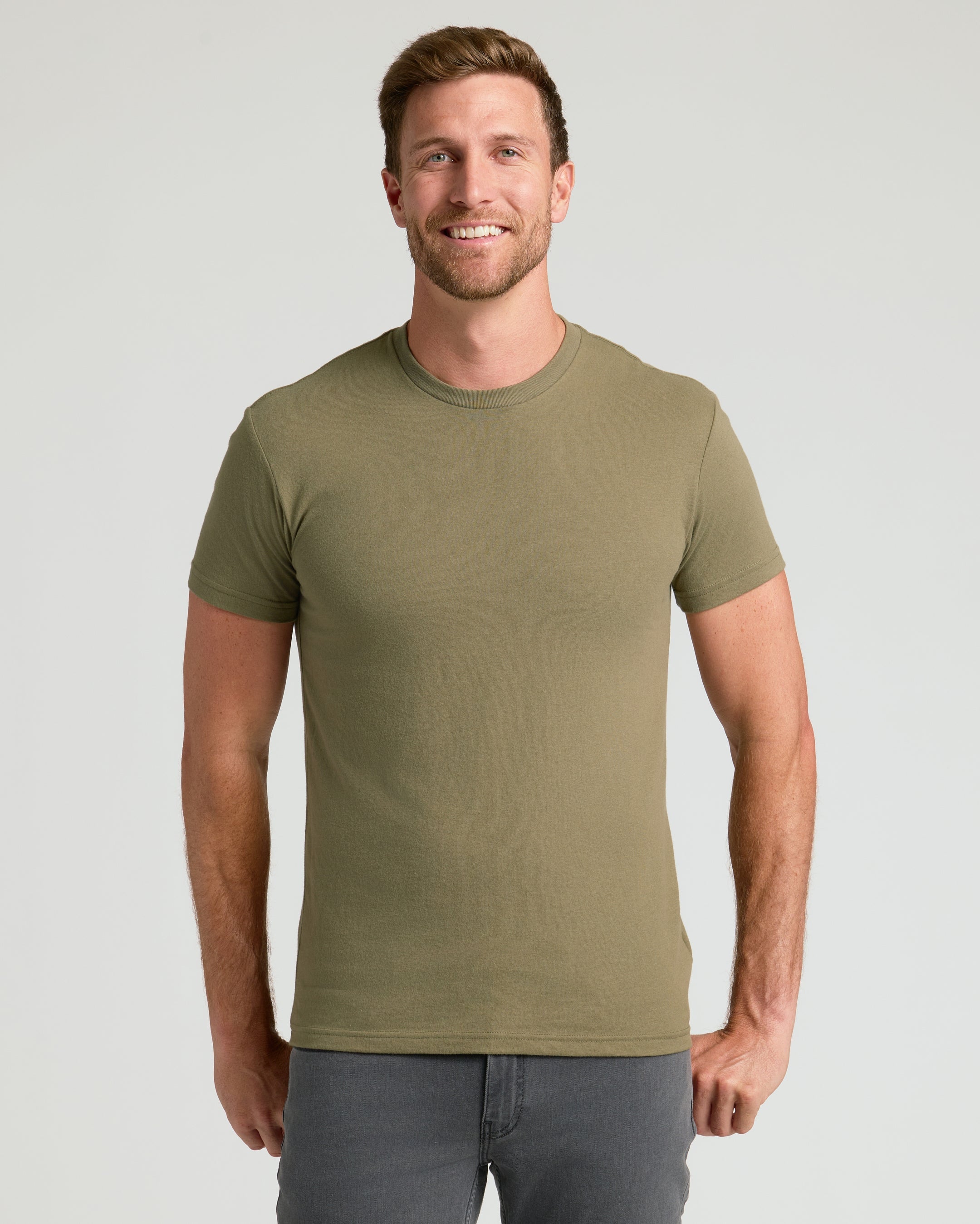 Man wearing The Staple Classic Crew Neck 6-Pack t-shirt.