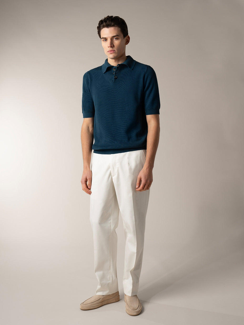 Shortsleeve Ribbed Knitted Polo Sea Green