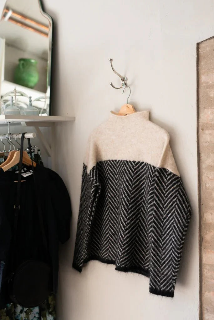 NOBA - Sweater with High Collar and Herringbone Pattern - PURECLO
