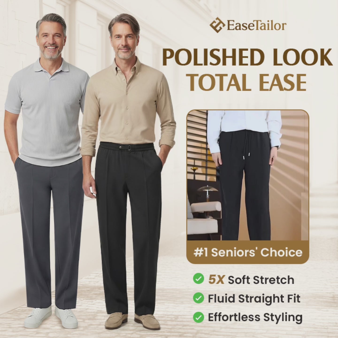 EaseTailor Calça Masculina Reta Smart Comfort
