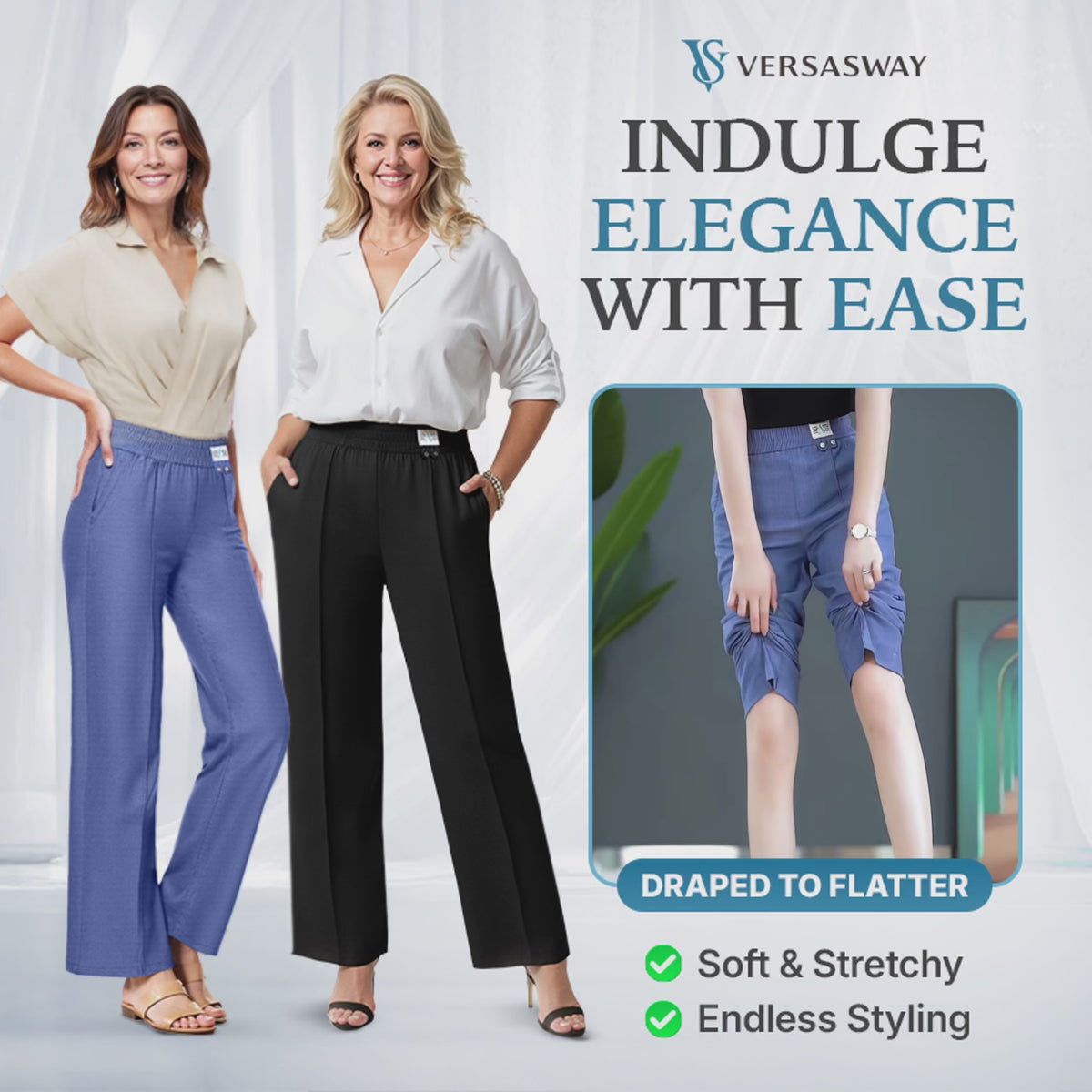 Pure&amp;Clo – Ultraweiche, bequeme High-Rise-Hose mit elastischem Bund 