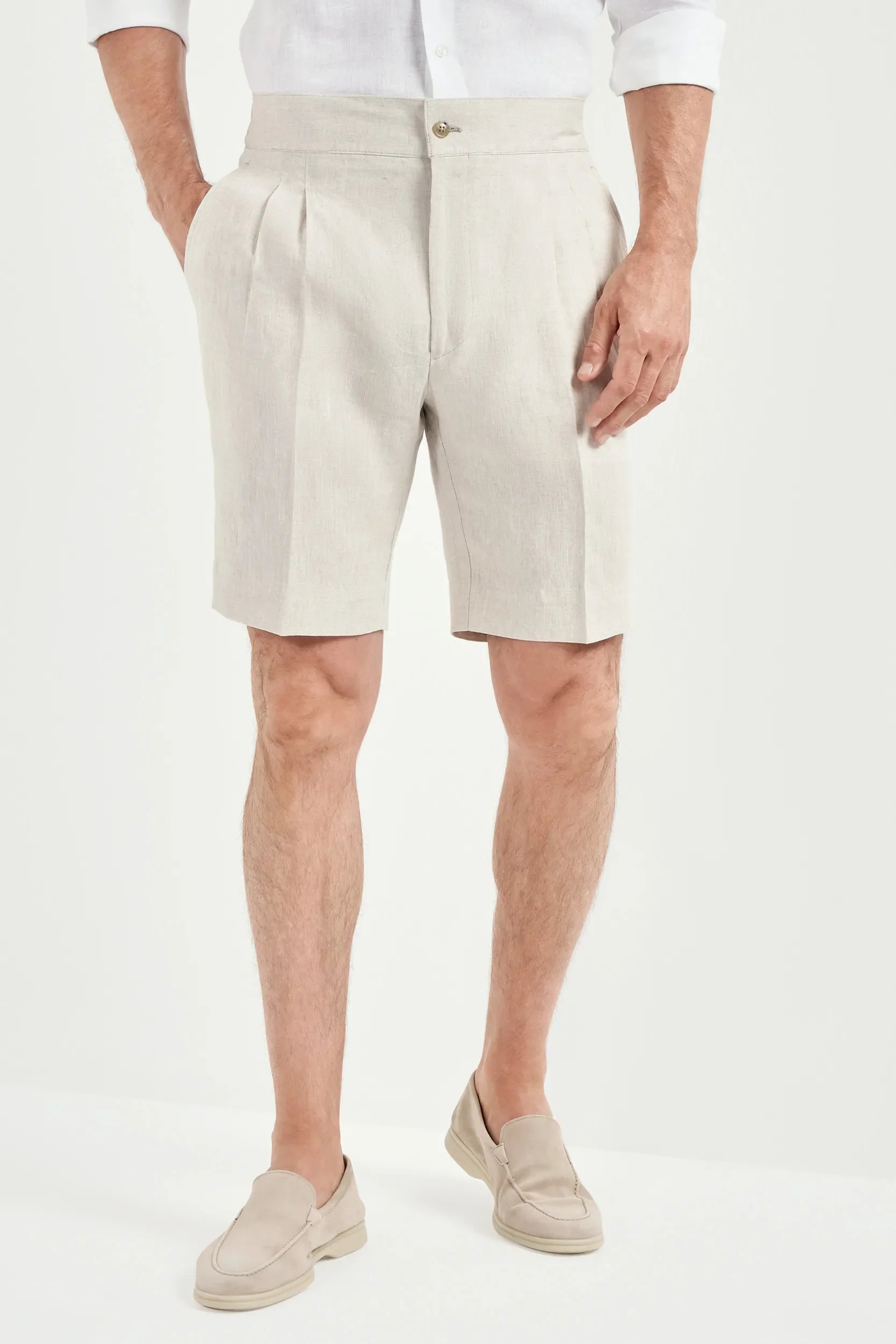 Sand linen relaxed shorts - Made in Italy